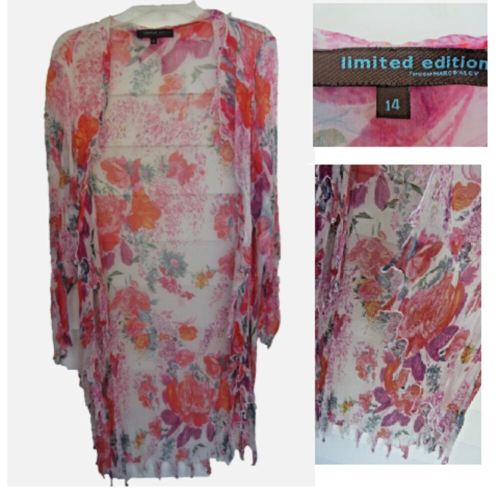 Limited Edition Marc D'Alcy Artsy Colorful Sheer Floral Duster Cardigan